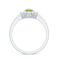 Natural 1 Carat Peridot Teardrop Engagement Ring with Diamond Half Halo