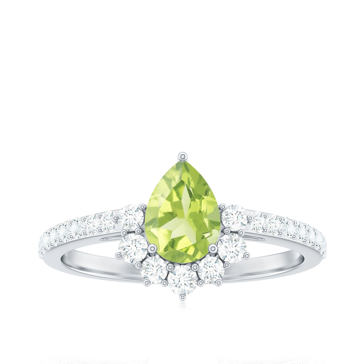 Natural 1 Carat Peridot Teardrop Engagement Ring with Diamond Half Halo