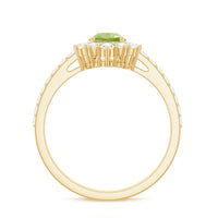 Natural 1 Carat Peridot Teardrop Engagement Ring with Diamond Half Halo