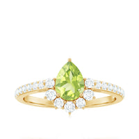 Natural 1 Carat Peridot Teardrop Engagement Ring with Diamond Half Halo