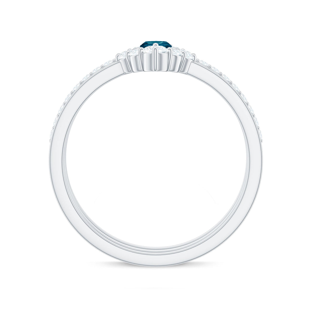 Marquise London Blue Topaz Bridal Ring Set with 2 Diamond Ring Guards