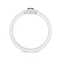Marquise London Blue Topaz Bridal Ring Set with 2 Diamond Ring Guards