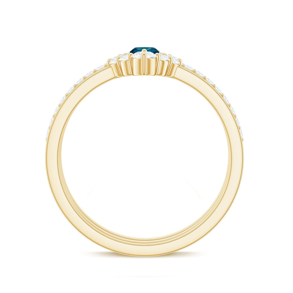 Marquise London Blue Topaz Bridal Ring Set with 2 Diamond Ring Guards