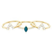 Marquise London Blue Topaz Bridal Ring Set with 2 Diamond Ring Guards