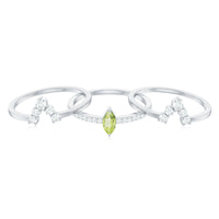 Marquise Cut Peridot Solitaire Trio Ring Set with Moissanite