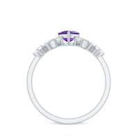 Natural 0.9 Carat Amethyst Heart Promise Ring with Diamond