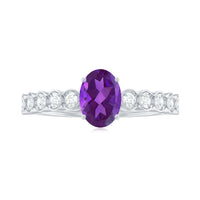 1 Carat Real Amethyst Oval Engagement Ring with Diamond