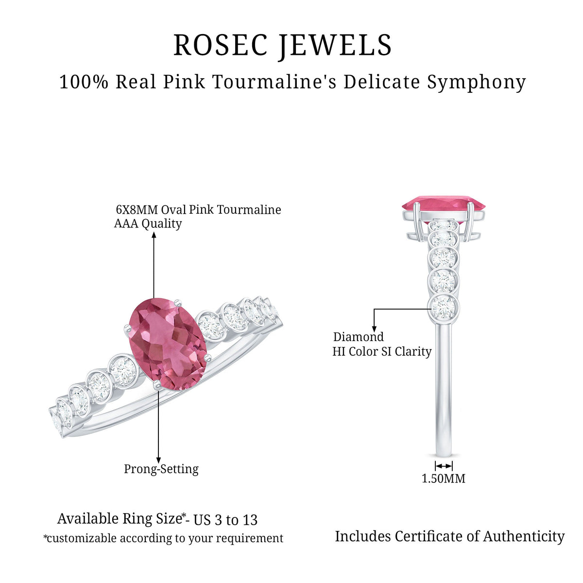 1.5 CT Oval Pink Tourmaline Solitaire Engagement Ring with Diamond