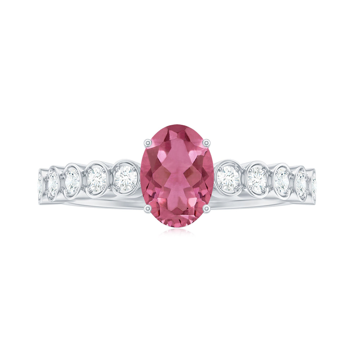 1.5 CT Oval Pink Tourmaline Solitaire Engagement Ring with Diamond