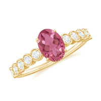 1.5 CT Oval Pink Tourmaline Solitaire Engagement Ring with Diamond