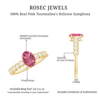 1.5 CT Oval Pink Tourmaline Solitaire Engagement Ring with Diamond