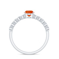 1 CT Oval Fire Opal Solitaire Engagement Ring with Diamond