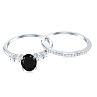 Certified Oval Lab Grown Black and White Diamond Wedding Engagement Ring Set