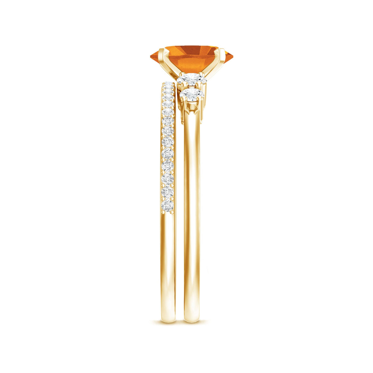 Natural Oval Citrine Diamond Wedding Bridal Ring Set of 2