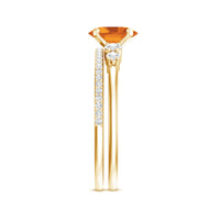 Natural Oval Citrine Diamond Wedding Bridal Ring Set of 2