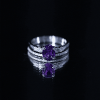 1 Carat Amethyst Diamond Oval Engagement Ring with Wedding Band