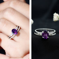 1 Carat Amethyst Diamond Oval Engagement Ring with Wedding Band