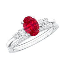 1.5 Carat Oval Lab Created Ruby Solitaire Bridal Ring Set with Diamond