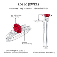 1.5 Carat Oval Lab Created Ruby Solitaire Bridal Ring Set with Diamond