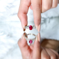 1.5 Carat Oval Lab Created Ruby Solitaire Bridal Ring Set with Diamond