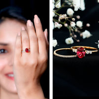 1.5 Carat Oval Lab Created Ruby Solitaire Bridal Ring Set with Diamond