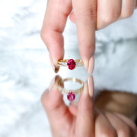 1.5 Carat Oval Lab Created Ruby Solitaire Bridal Ring Set with Diamond