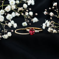 1.5 Carat Oval Lab Created Ruby Solitaire Bridal Ring Set with Diamond