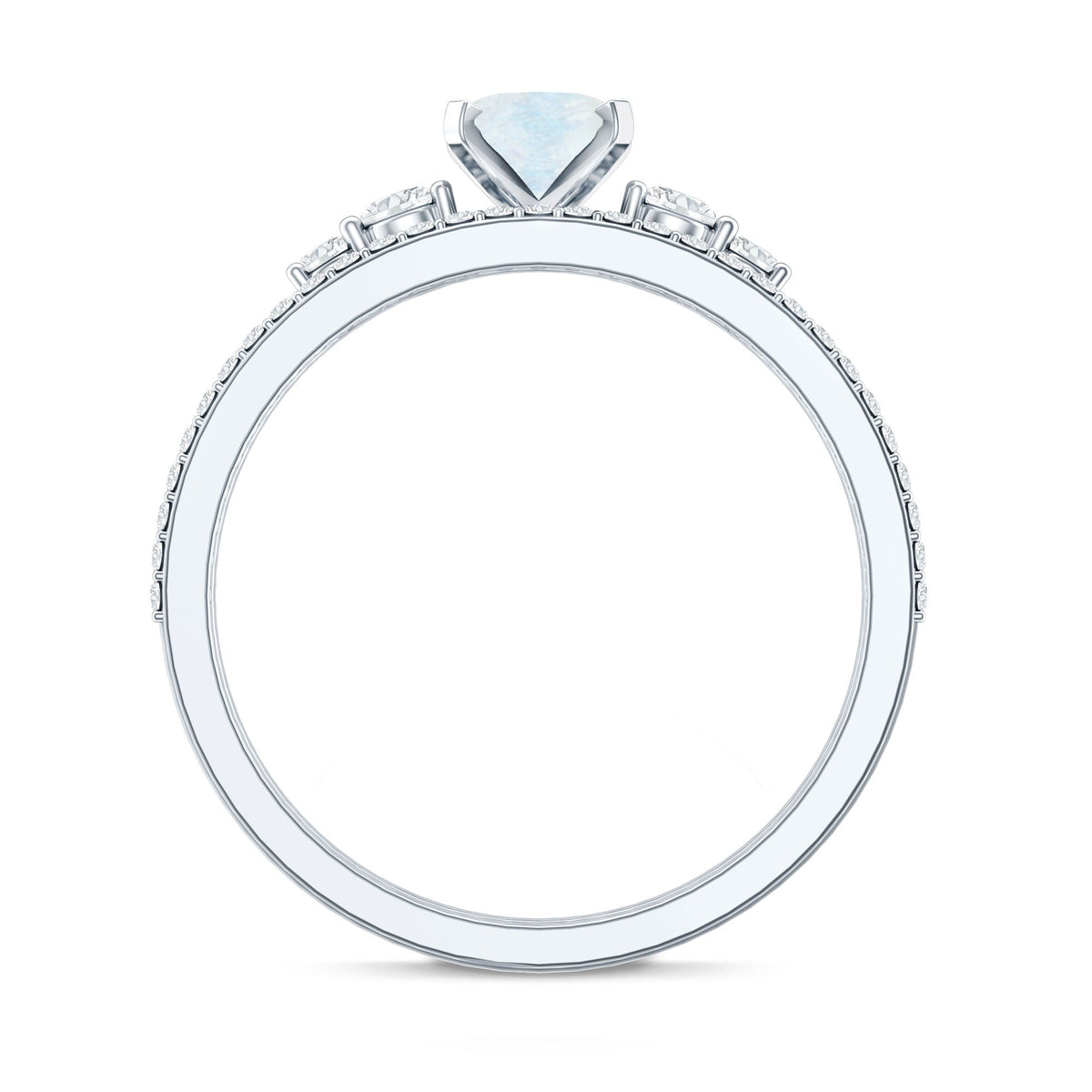 Oval Moonstone Solitaire Ring Set with Diamond