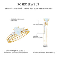 Oval Moonstone Solitaire Ring Set with Diamond