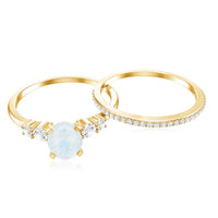 Oval Moonstone Solitaire Ring Set with Diamond