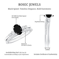 Natural 0.6 Carat Oval Shape Black Spinel Wedding Ring Set with Diamond