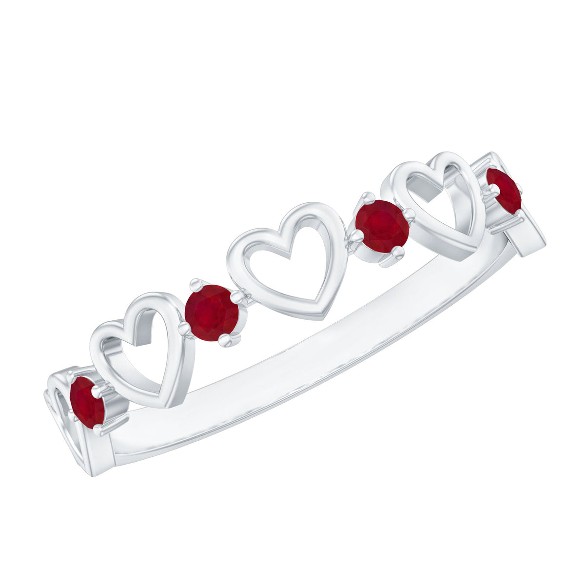 Natural ruby heart eternity ring for promise, rose gold band with sparkling ruby accents, from Rosec Jewels.