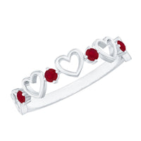 Natural ruby heart eternity ring for promise, rose gold band with sparkling ruby accents, from Rosec Jewels.