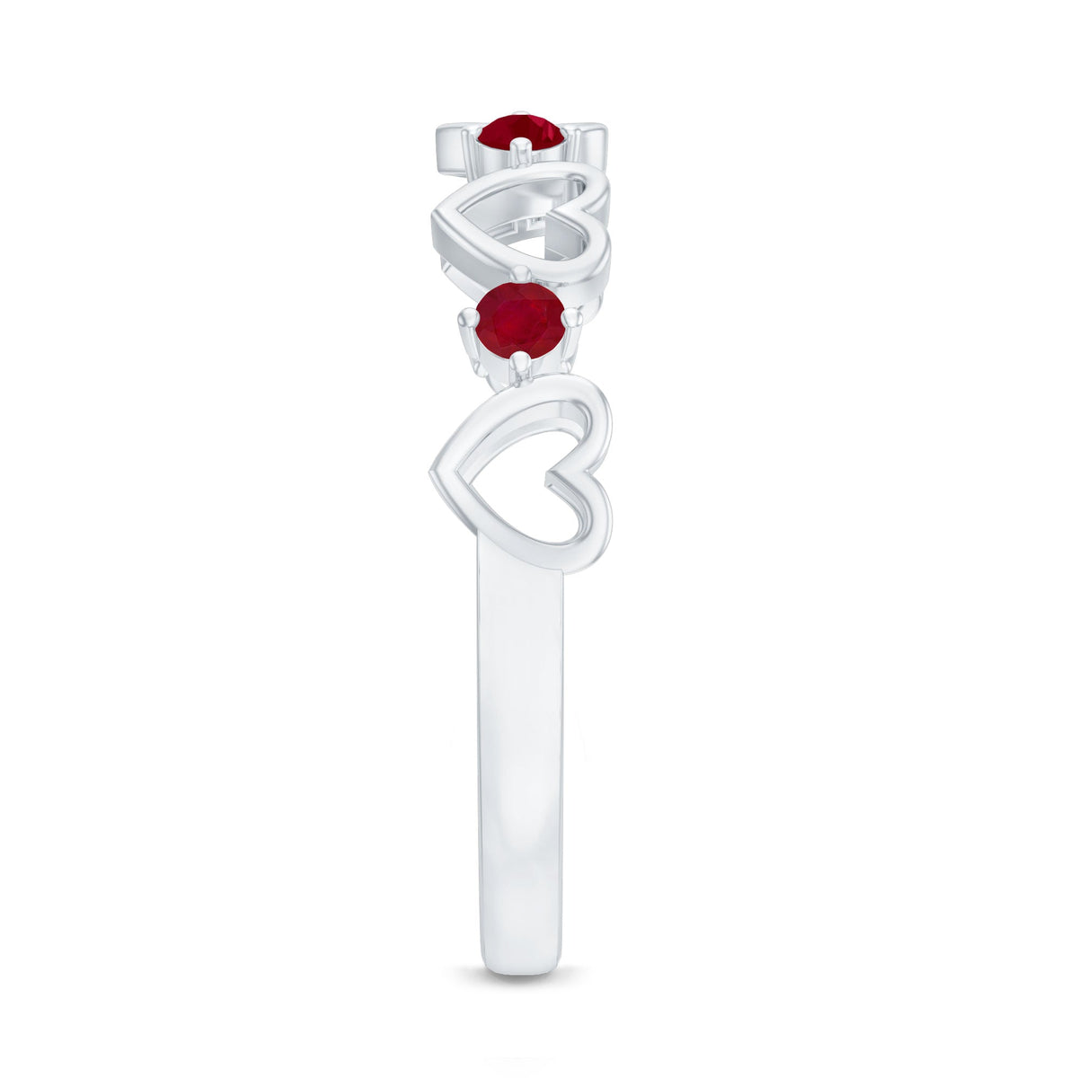 Natural Ruby Heart Eternity Ring by Rosec Jewels featuring a continuous row of heart-shaped rubies on a silver band.