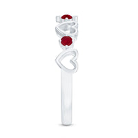 Natural Ruby Heart Eternity Ring by Rosec Jewels featuring a continuous row of heart-shaped rubies on a silver band.