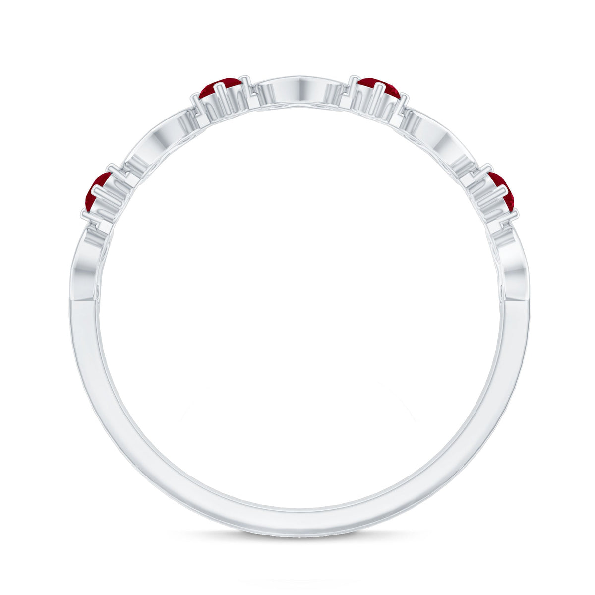 Rosec Jewels natural ruby heart eternity ring featuring a continuous row of vibrant ruby stones on a silver band.