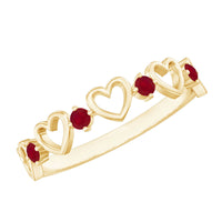 Natural ruby heart eternity ring by Rosec Jewels featuring a continuous band of heart-shaped rubies for promise and love.