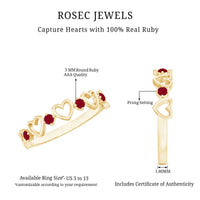 Natural ruby heart eternity ring for promise by Rosec Jewels, showcasing a delicate band with sparkling ruby accents.