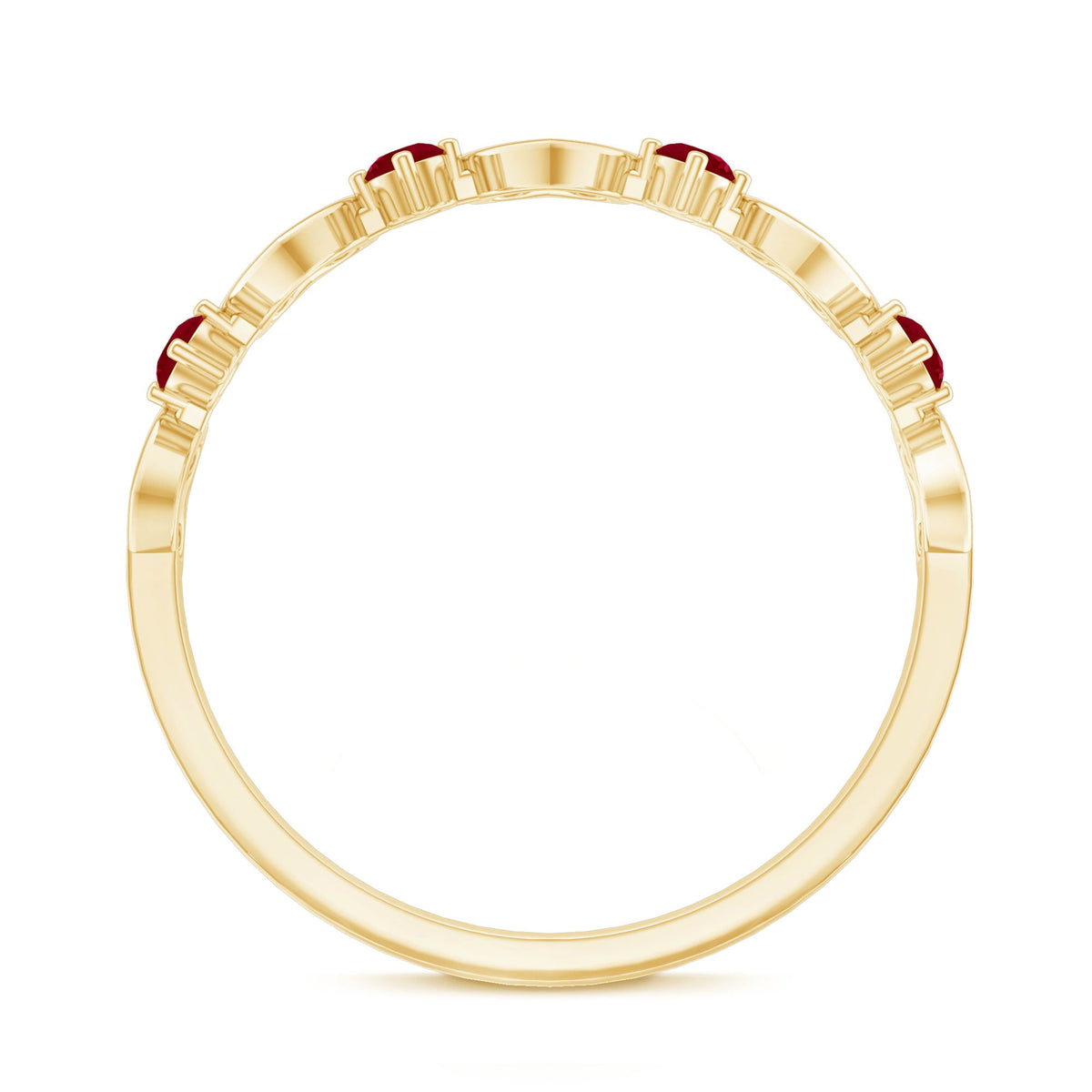 Natural ruby heart eternity ring for promise, rose gold band with sparkling ruby accents, from Rosec Jewels.