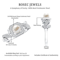 Vintage Inspired 2 Carat Pearl Engagement Ring with Diamond Halo