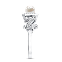 Vintage Inspired 2 Carat Pearl Engagement Ring with Diamond Halo