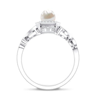 Vintage Inspired 2 Carat Pearl Engagement Ring with Diamond Halo