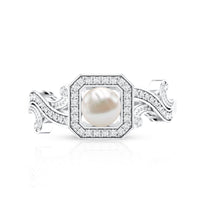 Vintage Inspired 2 Carat Pearl Engagement Ring with Diamond Halo