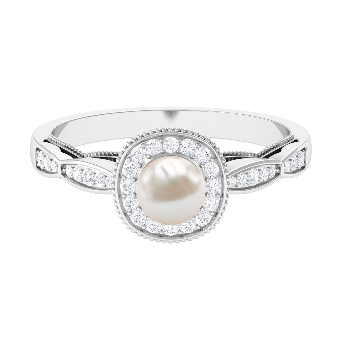 Rosec Jewels 2.25 CT freshwater pearl and diamond engagement ring featuring a elegant band with a central pearl and sparkling diamonds.