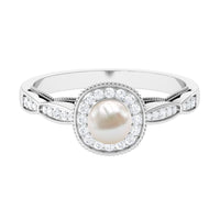 Rosec Jewels 2.25 CT freshwater pearl and diamond engagement ring featuring a elegant band with a central pearl and sparkling diamonds.