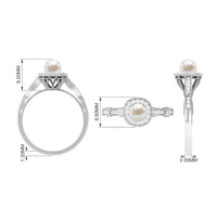 Rosec Jewels 2.25 CT freshwater pearl and diamond engagement ring with intricate band design and sparkling gemstones.