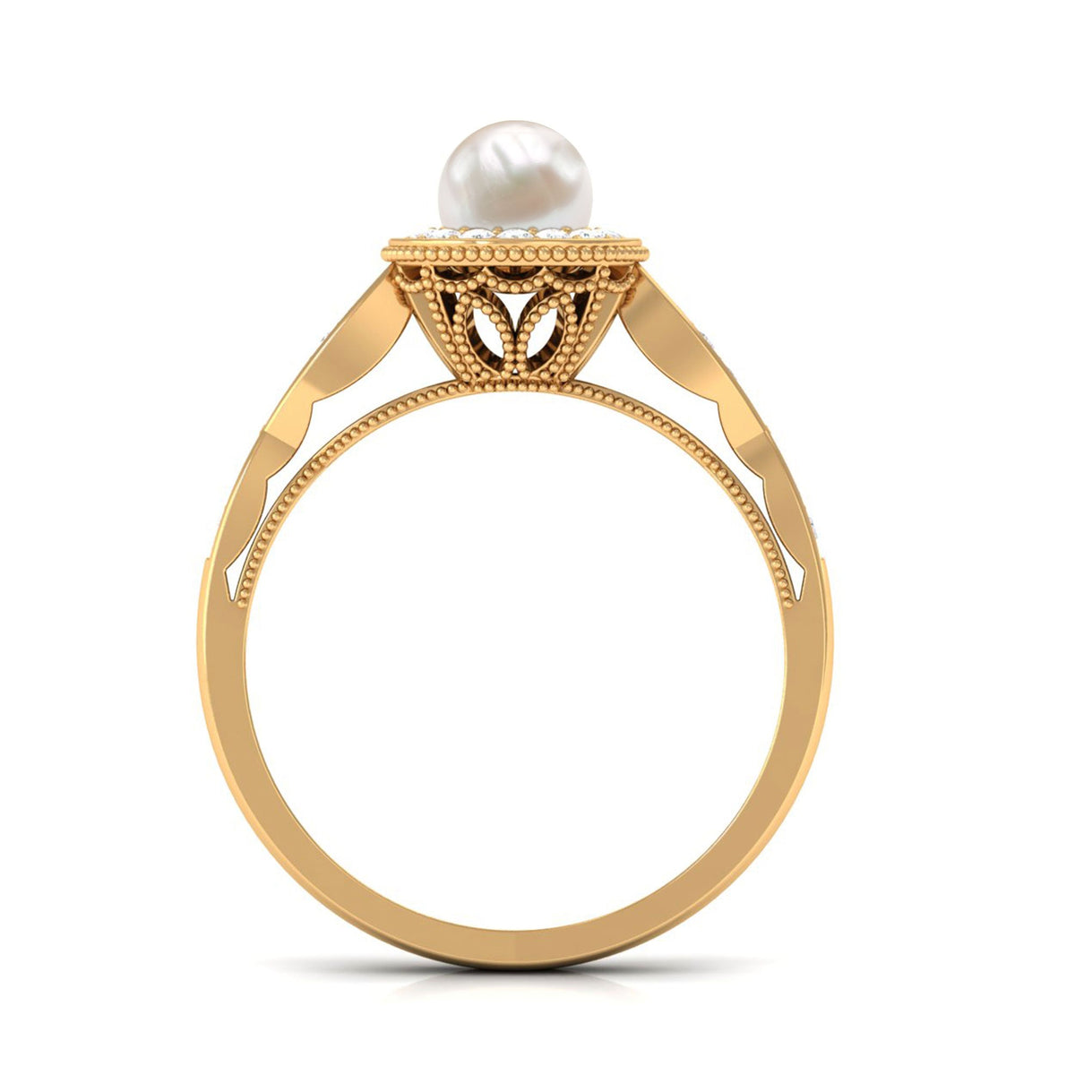 Rosec Jewels 2.25 CT freshwater pearl and diamond engagement ring featuring a classic band with pearl and diamond accents.