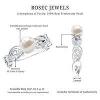 Vintage-style Rosec Jewels 2 Carat freshwater pearl engagement ring with diamond accents, showcasing intricate design and elegant craftsmanship.