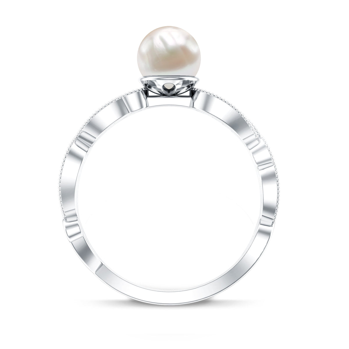 Rosec Jewels 2 Carat freshwater pearl vintage engagement ring with diamond, featuring intricate design and elegant craftsmanship.
