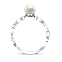 Rosec Jewels 2 Carat freshwater pearl vintage engagement ring with diamond, featuring intricate design and elegant craftsmanship.